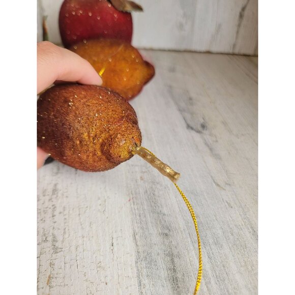Felt realistic fruit lemon Apple glitter ornament Xmas set - Picture 5 of 6
